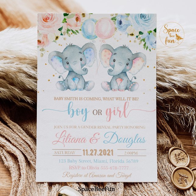 Invitación a la ducha de bebé elefante Género reve (Subido por el creador)