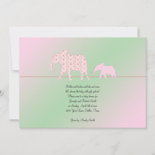 Invitación a la ducha de bebé elefante Mamá y yo (Anverso)