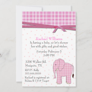 Invitación a la ducha de bebé elefante rosa