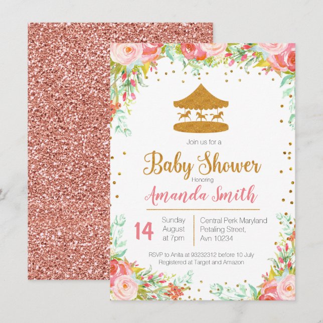 Invitación a la ducha de bebé en circo de carnaval (Anverso / Reverso)