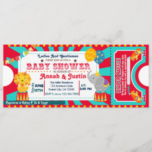 Invitación a la ducha de bebé en circo - rifa de p