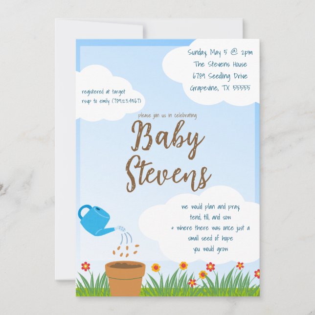 Invitación a la ducha de bebé en el jardín de IVF (Anverso)