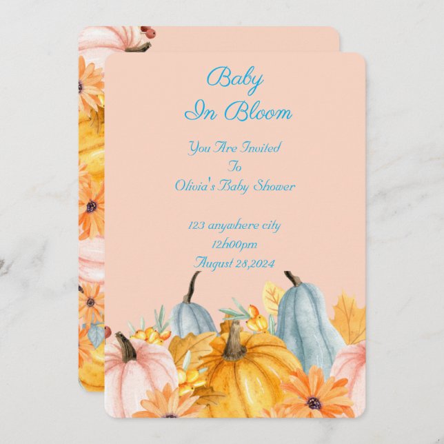 invitación a la ducha de bebé en flor (Anverso / Reverso)