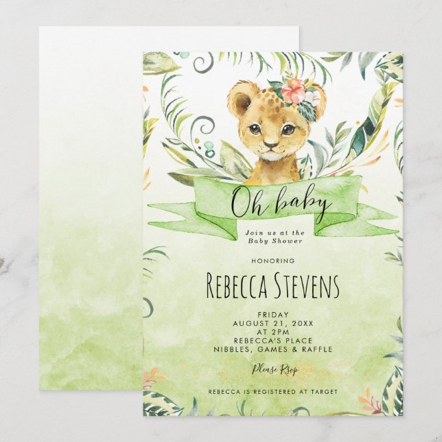 Invitación a la ducha de bebé en la selva tropical (Anverso / Reverso)