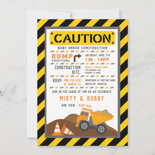 Invitación a la ducha de bebé en un camión (Anverso)