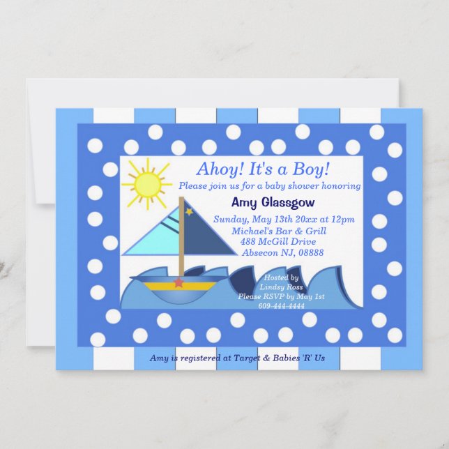 Invitación a la ducha de bebé en velero (Anverso)