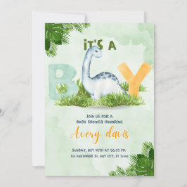 invitación a la ducha de bebé, es aboy, lindo dino