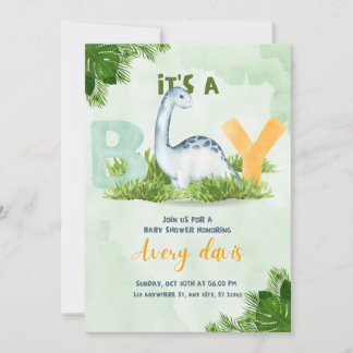 invitación a la ducha de bebé, es aboy, lindo dino