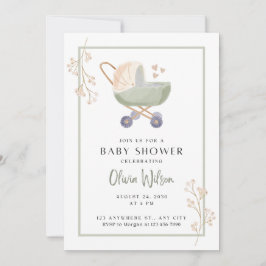 invitación a la ducha de bebé flor verde parrilla