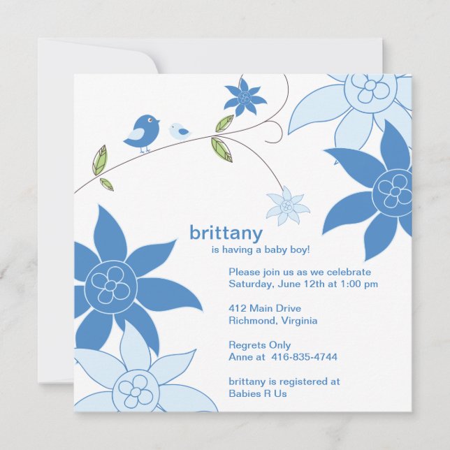 Invitación a la ducha de bebé floral y capilar (Anverso)