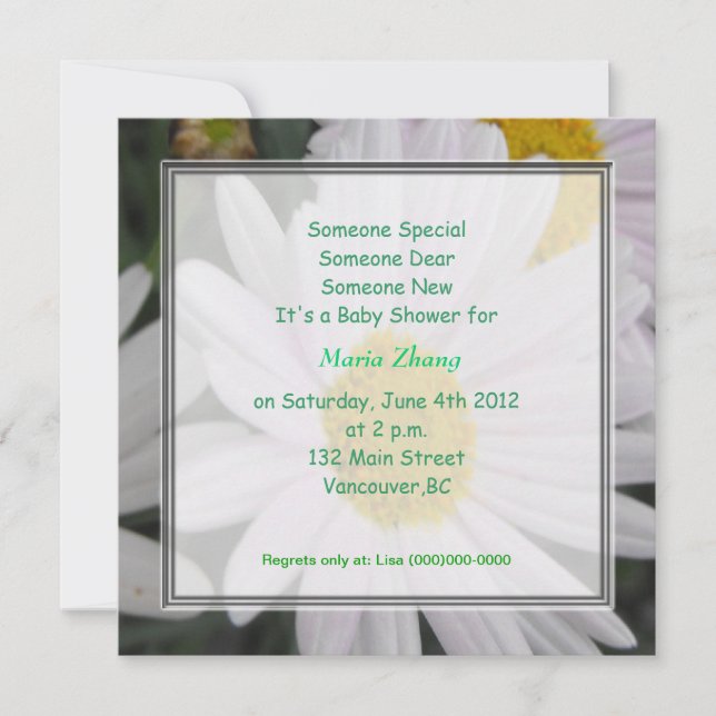 invitación a la ducha de bebé, flores de margarita (Anverso)