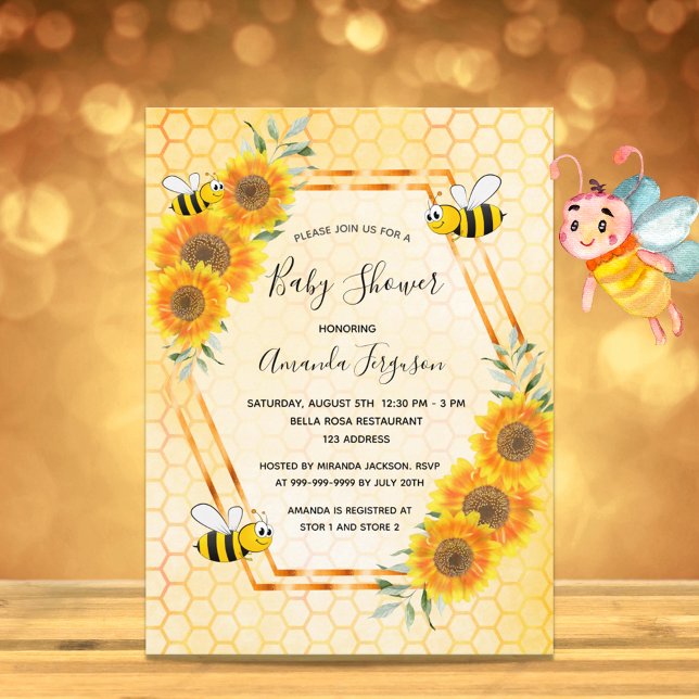 Invitación a la ducha de bebé florida de abeja de  (Subido por el creador)