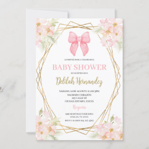 Invitación a la ducha de bebé florida y rosa españ