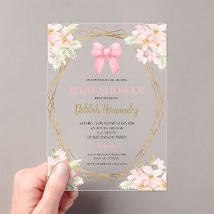 Invitación a la ducha de bebé florida y rosa españ