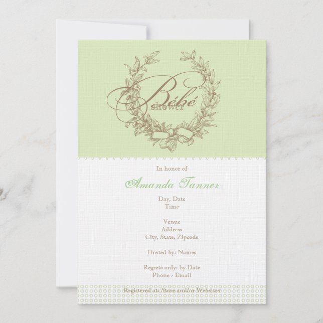 Invitación a la ducha de Bebe francesa - Verde (Anverso)
