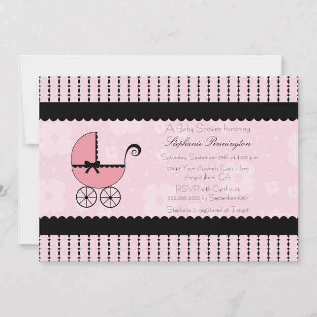 Invitación a la ducha de bebé, moderna y negra ros (Anverso)