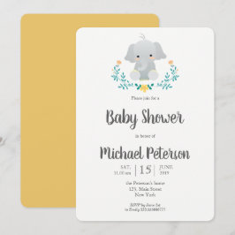 Invitación a la ducha de bebé neutra con elefante 