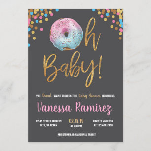 Invitación a la ducha de bebé neutra Donut Twins