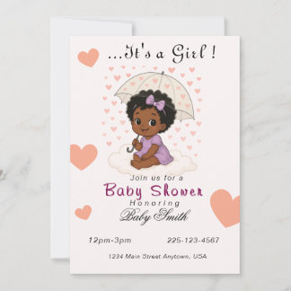 Invitación a la ducha de bebé niña negra rizada