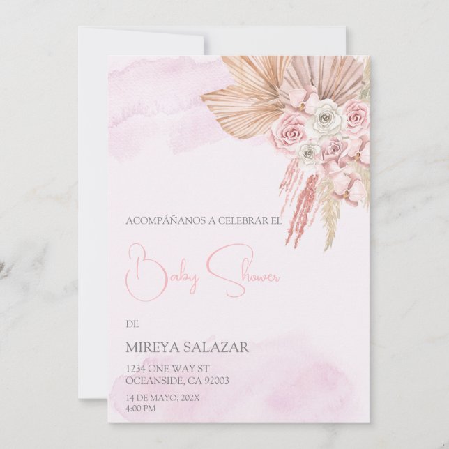 Invitación a la ducha de bebé para niña tema boho (Anverso)