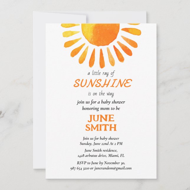 Invitación a la ducha de bebé por rayos solares ac (Anverso)