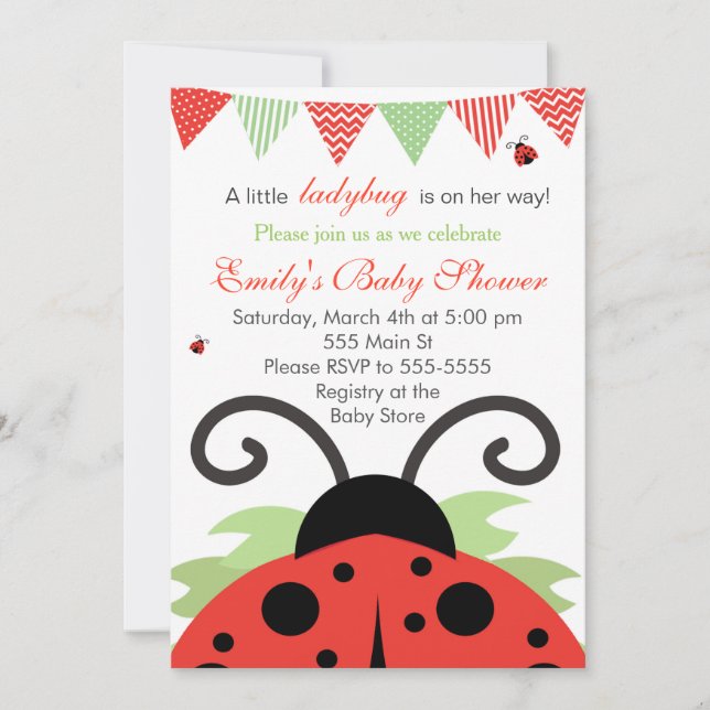 Invitación a la ducha de bebé roja Ladybug (Anverso)