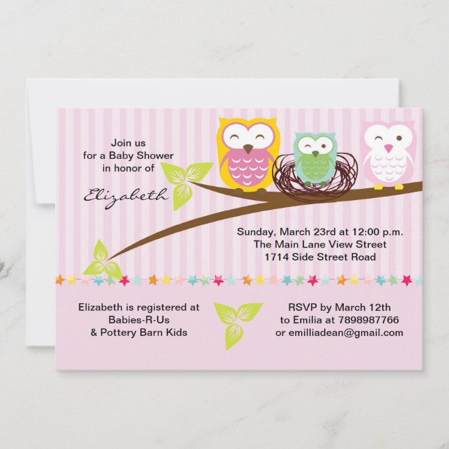 Invitación a la ducha de bebé rosa de la familia d (Anverso)