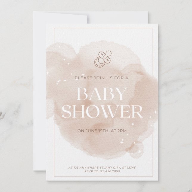 invitación a la ducha de bebé rosa Marbel (Anverso)