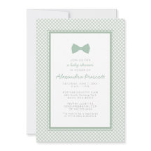 Invitación a la ducha de bebé sage green bow tie