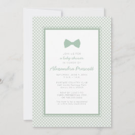 Invitación a la ducha de bebé sage green bow tie