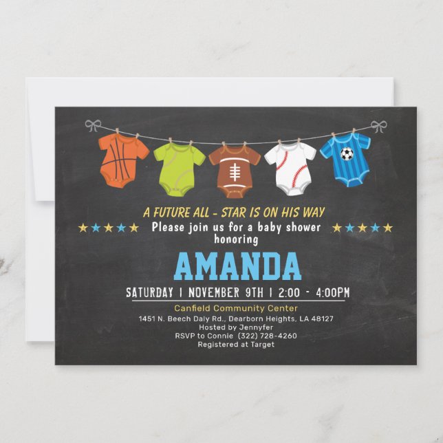 Invitación a la ducha de bebé Sólida Sport (Anverso)