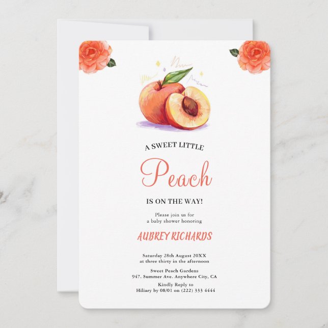Invitación a la ducha de bebé SWEET PEACH (Anverso)