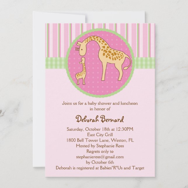 Invitación a la ducha de bebé y madre Giraffe (Anverso)