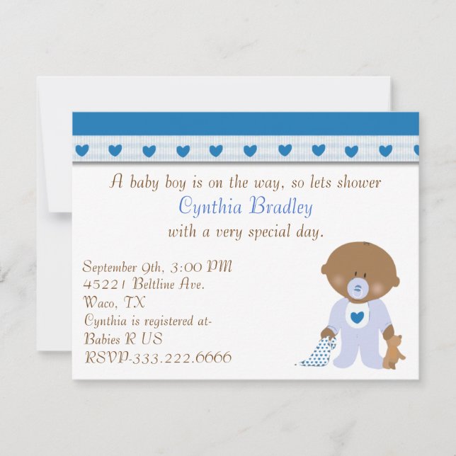 Invitación a la ducha de Blue Hearts Baby Boy (Anverso)