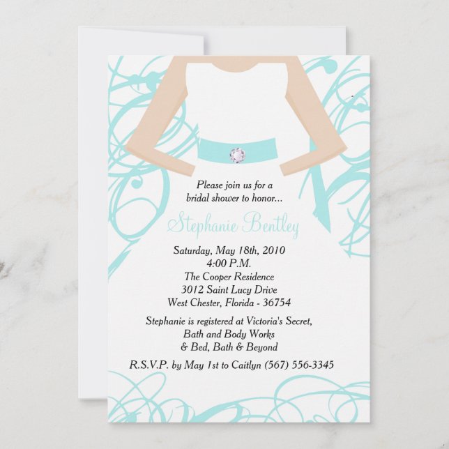 Invitación a la ducha de Boda azul suave (Anverso)