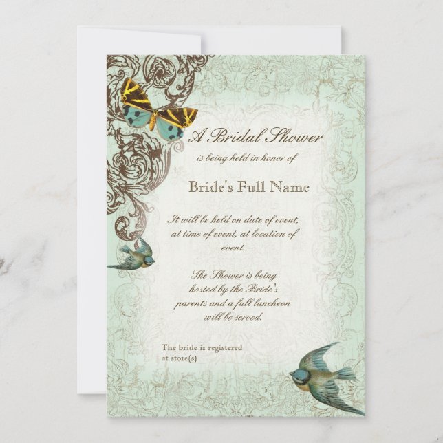 Invitación a la ducha de Boda Botánica - Verde Azu (Anverso)