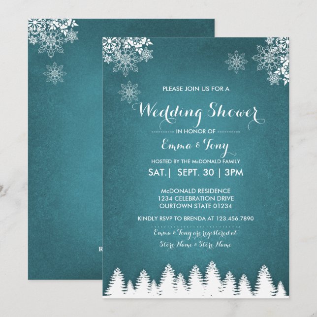 Invitación a la ducha de Boda de Invierno Rustic P (Anverso / Reverso)