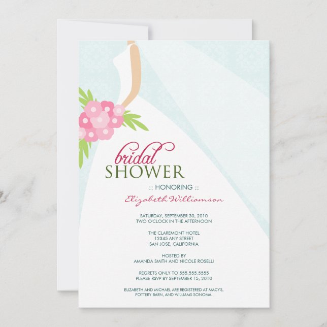 Invitación a la ducha de Boda Dress_2 (azul) (Anverso)