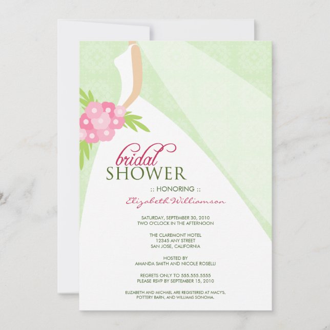 Invitación a la ducha de Boda Dress_2 (menta) (Anverso)