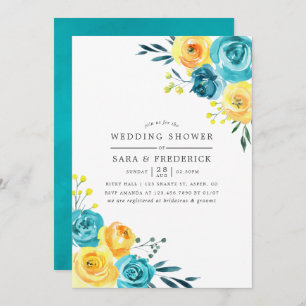 Invitación a la ducha de boda floral amarilla y tu