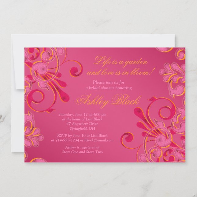 Invitación a la ducha de Boda floral rosa caliente (Anverso)