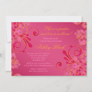 Invitación a la ducha de Boda floral rosa caliente