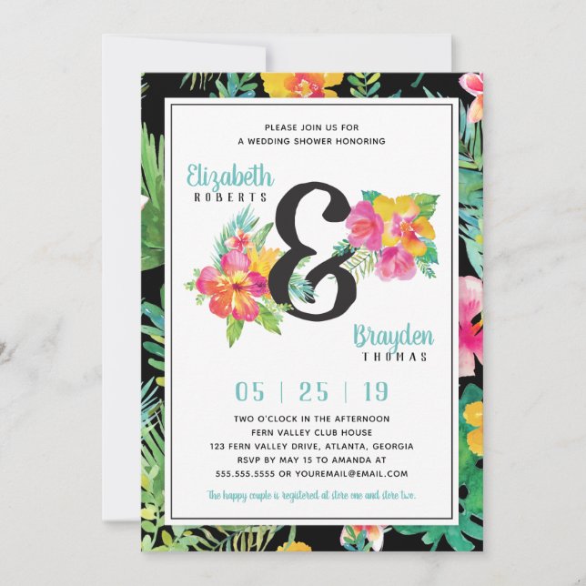 Invitación a la ducha de boda floral, tropical (Anverso)