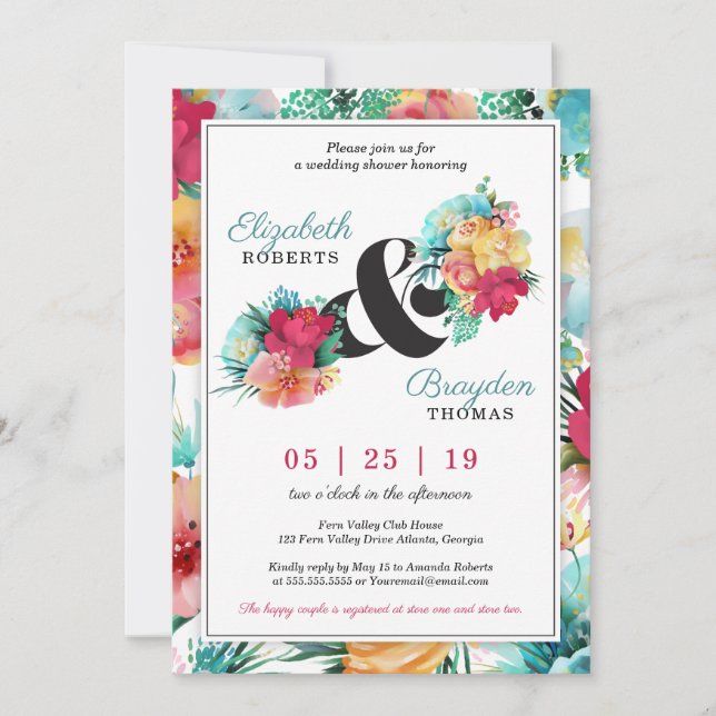 Invitación a la ducha de boda floral, tropical (Anverso)