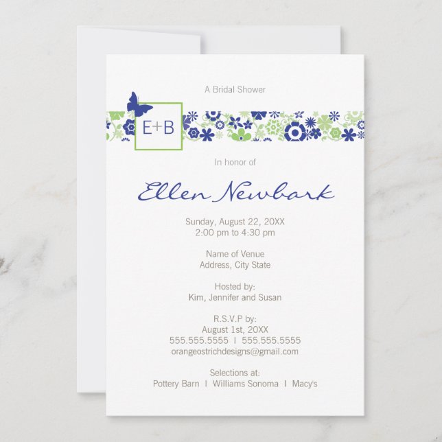 Invitación a la ducha de Boda o de novia (Anverso)