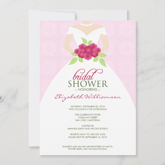 Invitación a la ducha de Boda (rosa) (Anverso)