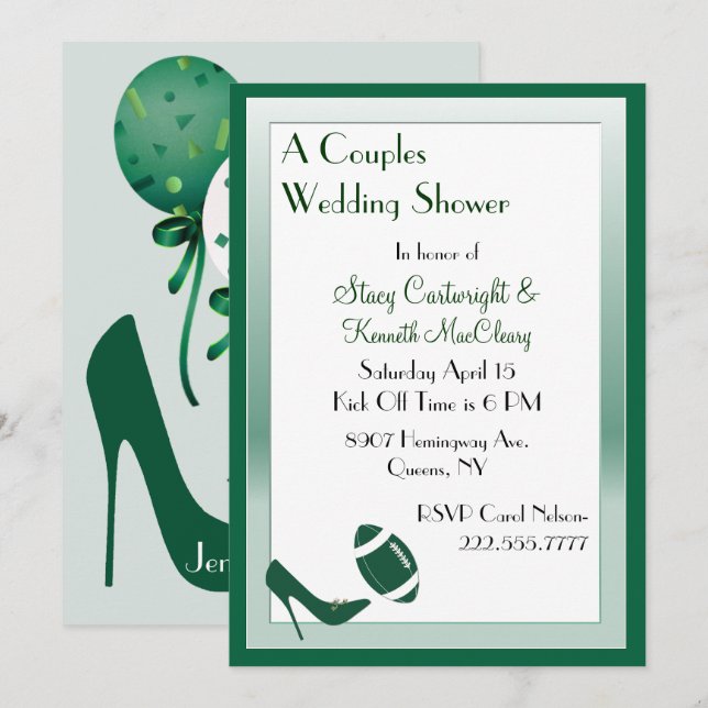 Invitación a la ducha de boda Stiletto y fútbol (Anverso / Reverso)