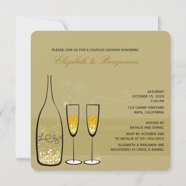Invitación a la ducha de bodas con bullicio de cha (Anverso)