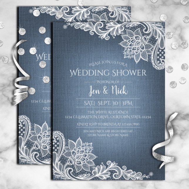 Invitación a la ducha de bodas de denim y encaje (Subido por el creador)