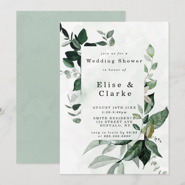 Invitación a la ducha de bodas de eucalipto verde  (Anverso / Reverso)